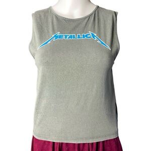 COTTON ON Metallica High Neck Muscle Tank Top Grey & Blue Size Large